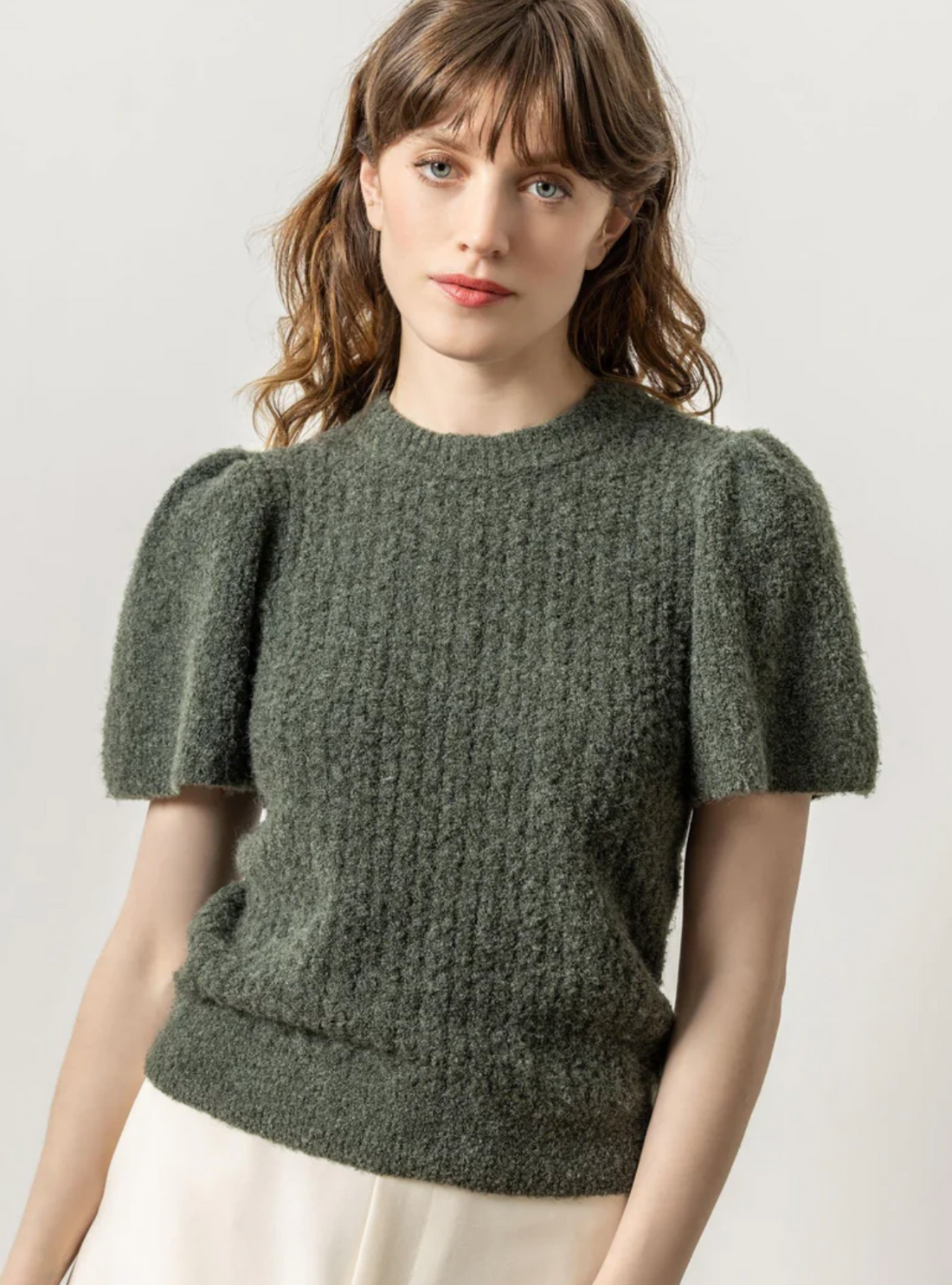 Crew Neck Flutter Sleeve