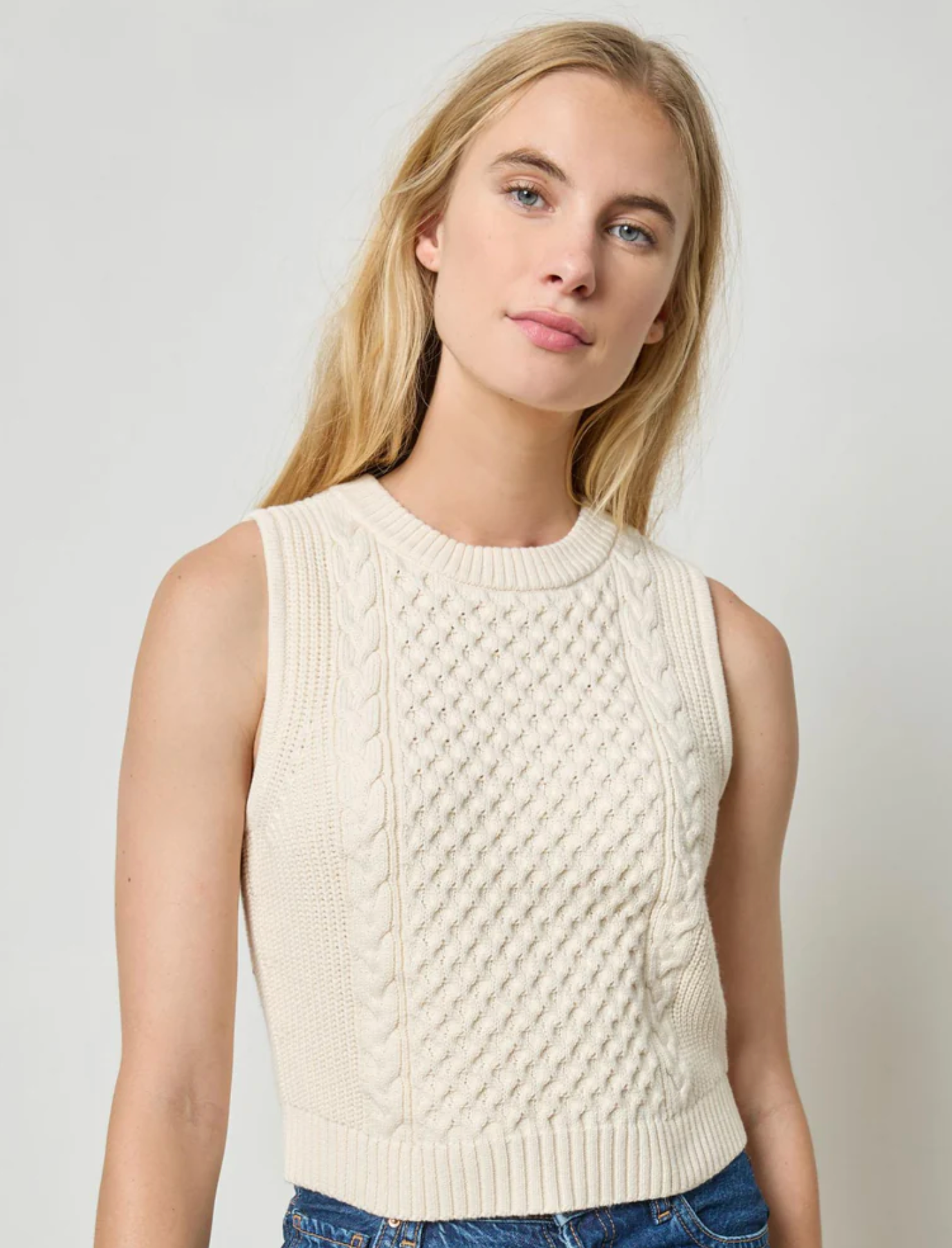 Cropped Cable Tank Sweater