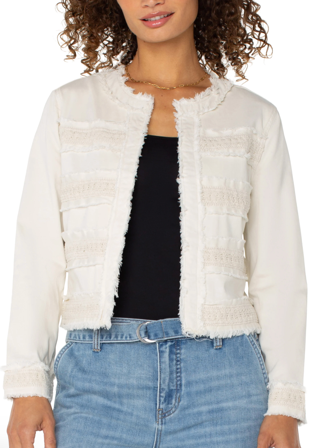 Collarless Jacket w/Fray