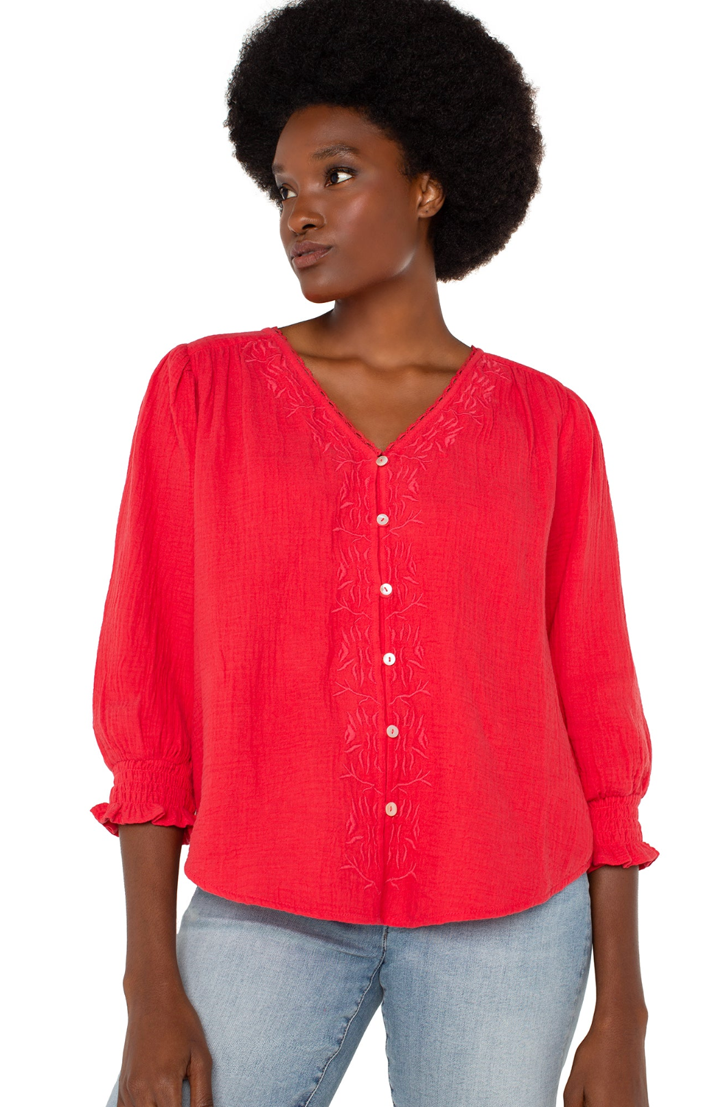 3/4 Sleeve Embroidered Blouse