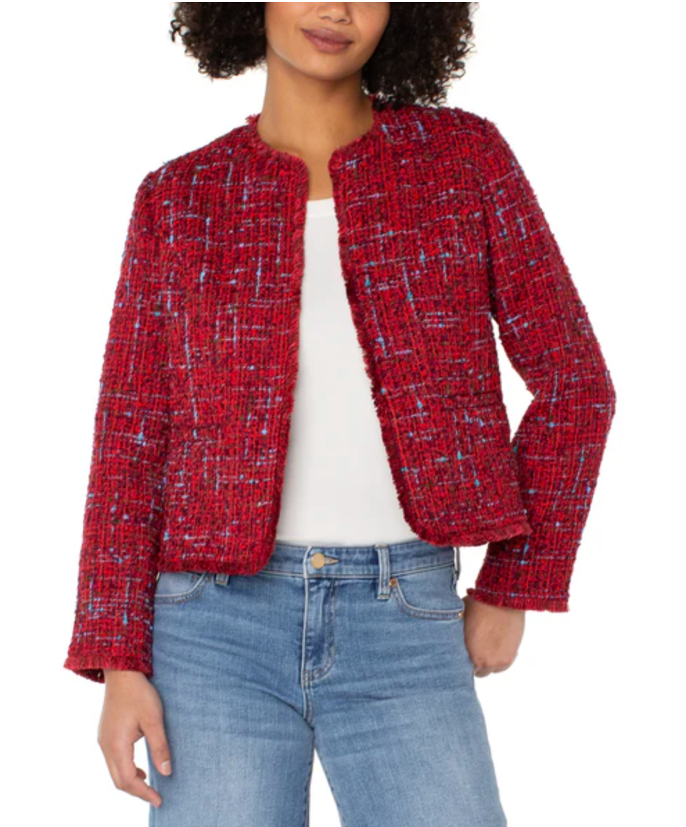Collarless Jacket w/Frayed Edges