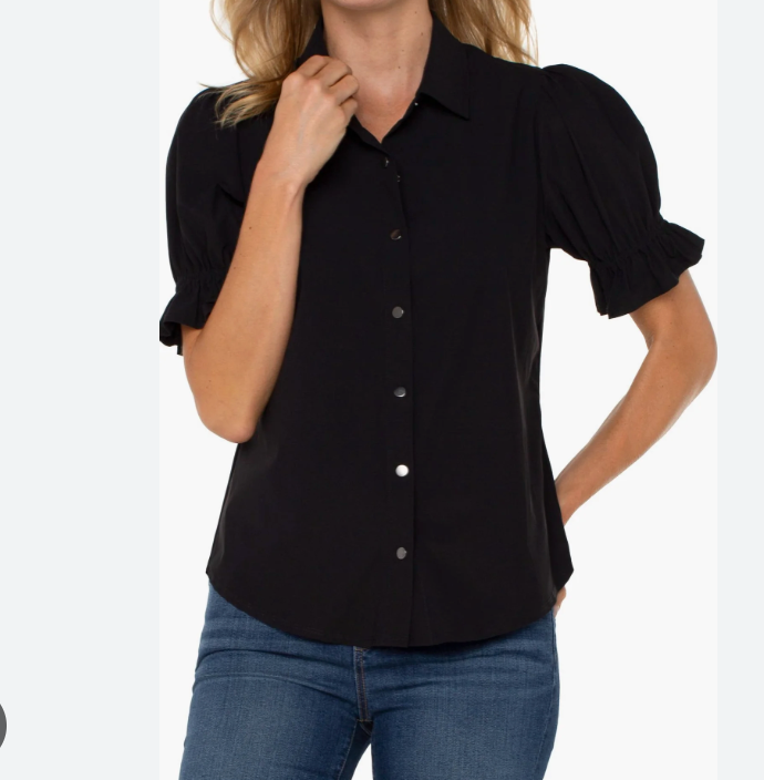 Elbow Puff Sleeve Snap Front Shirt