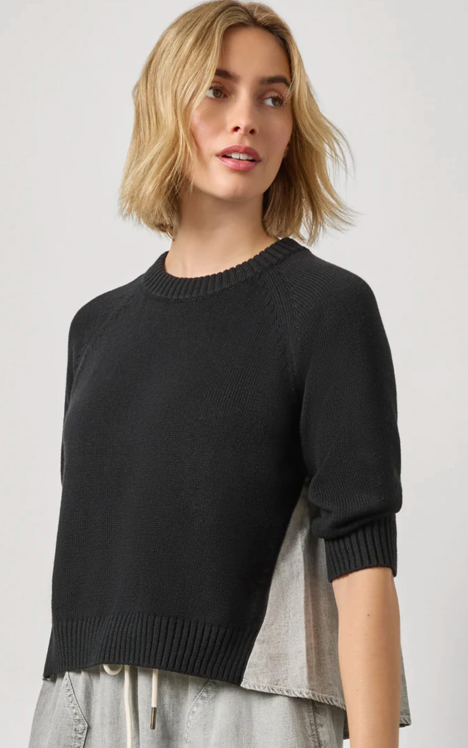 Denim Elbow Sleeve Sweater