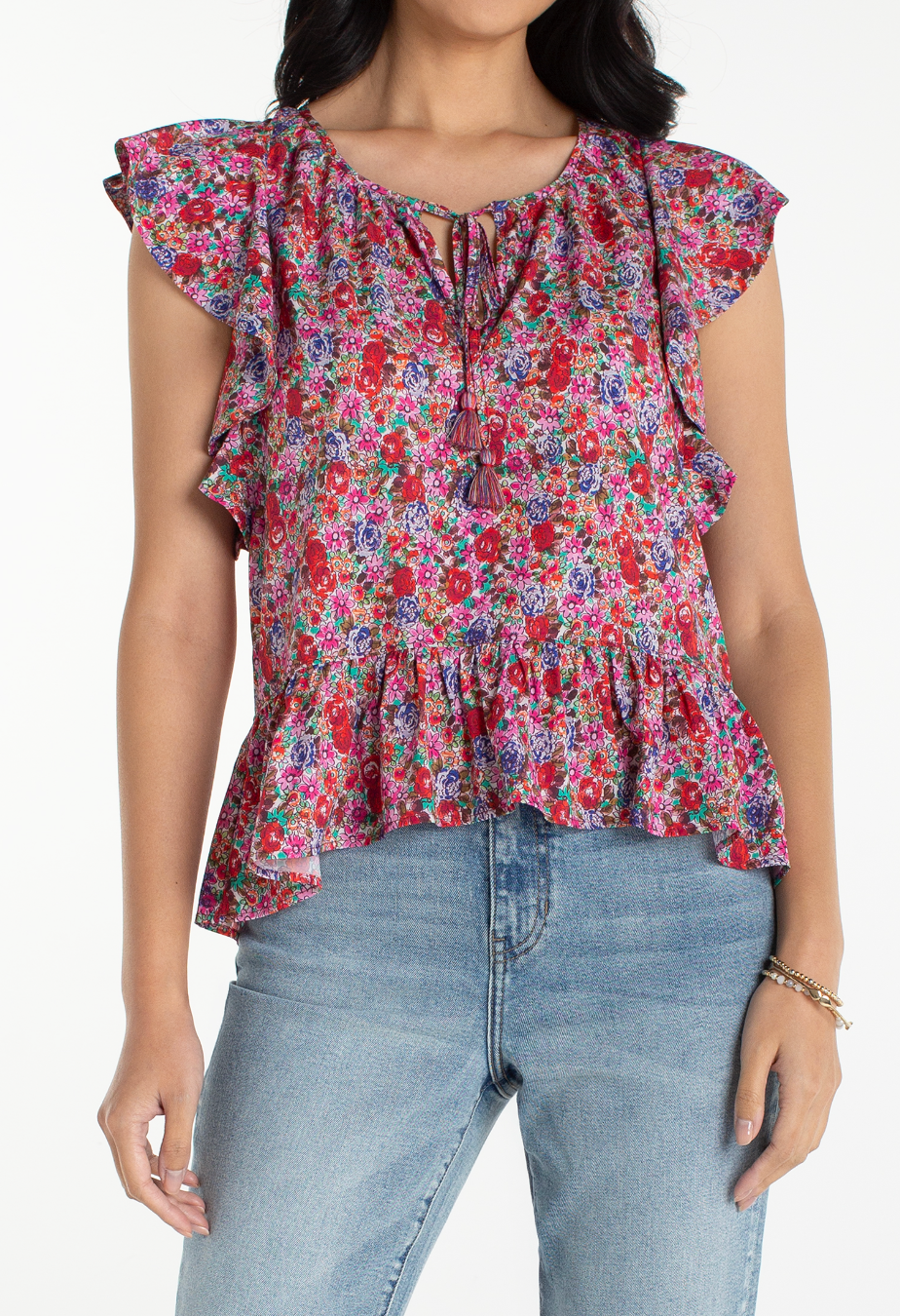 Flutter sleeve top w/ties