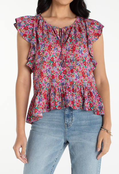 Flutter sleeve top w/ties