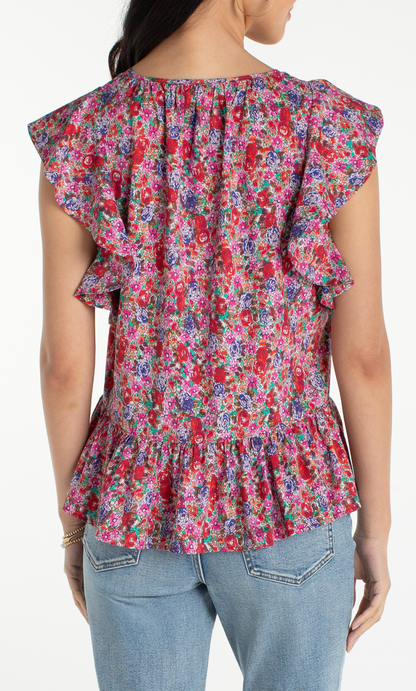 Flutter sleeve top w/ties