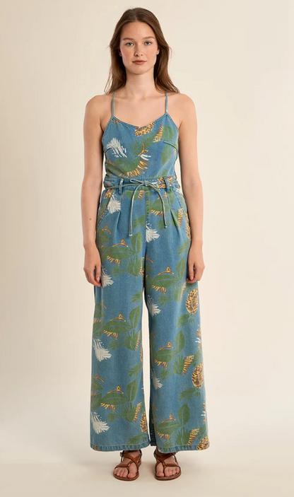 Printed Denim Jumpsuit