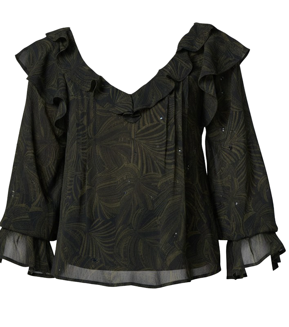 Double Ruffle V/Neck Blouse