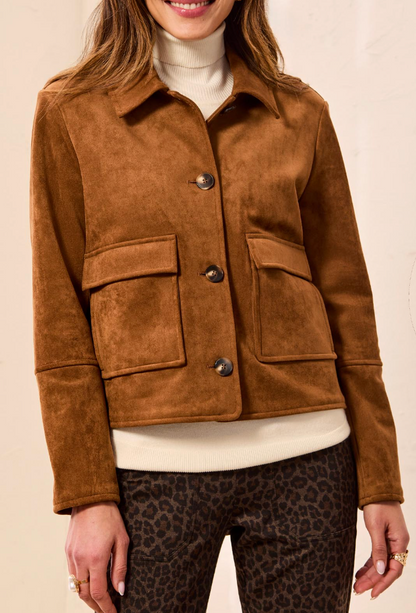 Button Front Faux Suede Jacket