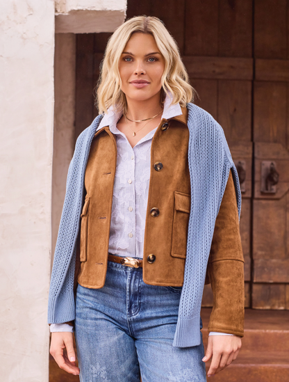 Button Front Faux Suede Jacket