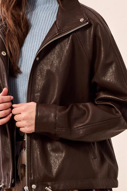 Faux Leather Mock Neck Jacket