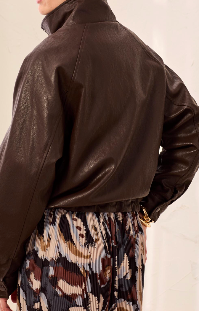 Faux Leather Mock Neck Jacket