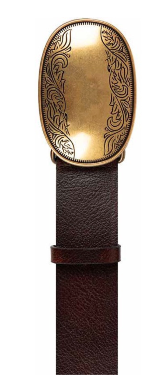 Leather Belt w/Etched Brass Buckle