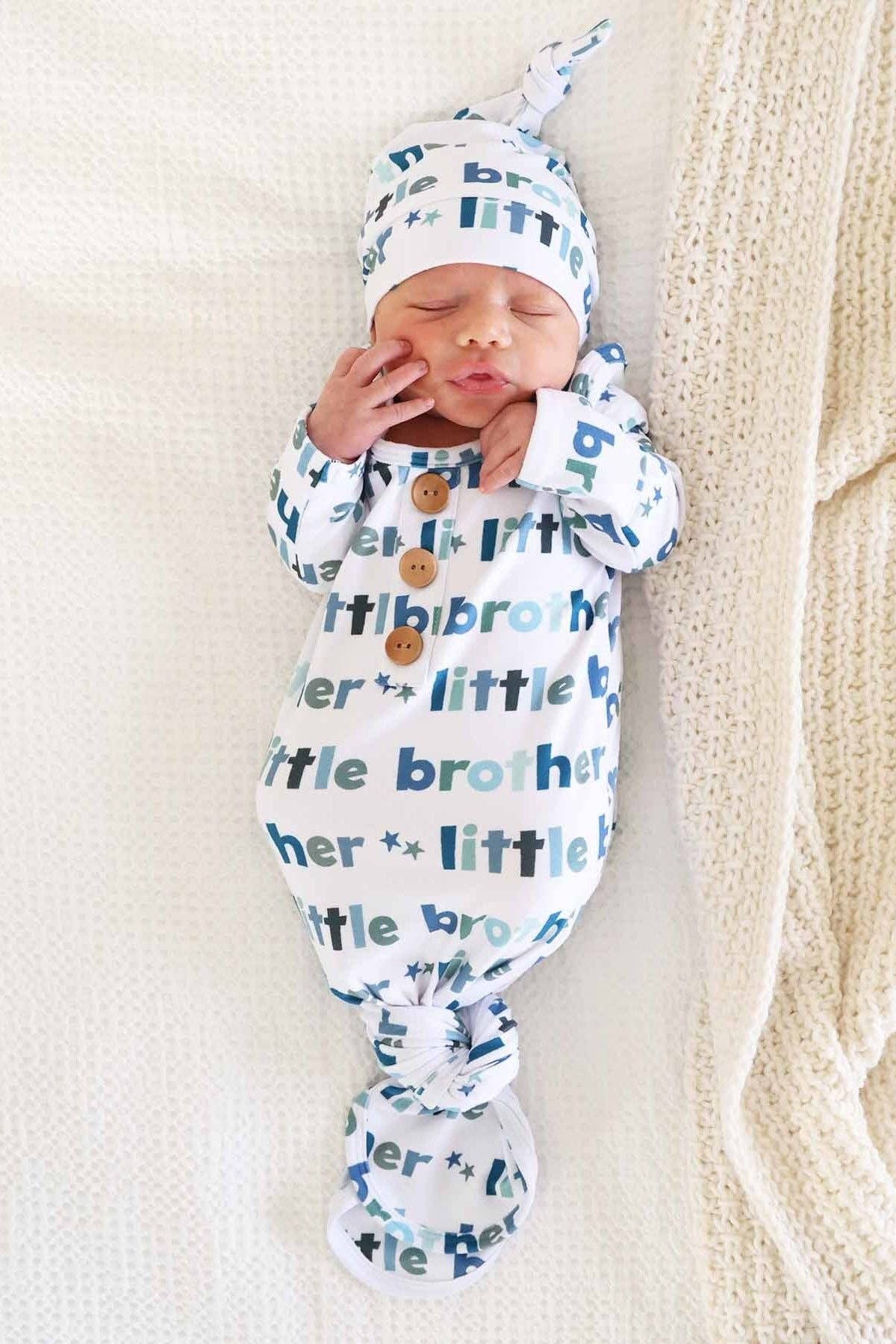 Little Brother Newborn Baby Knot Gown &amp; Hat Set