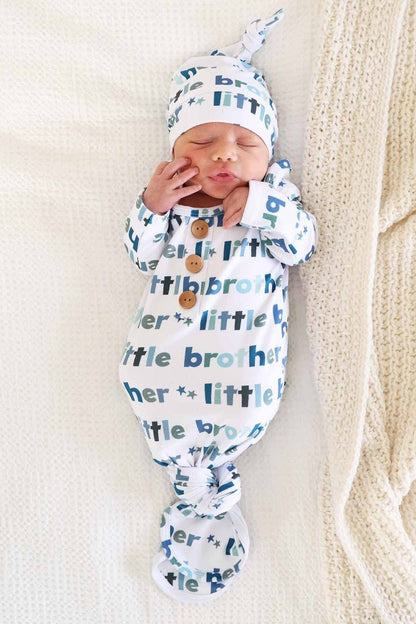 Little Brother Newborn Baby Knot Gown &amp; Hat Set