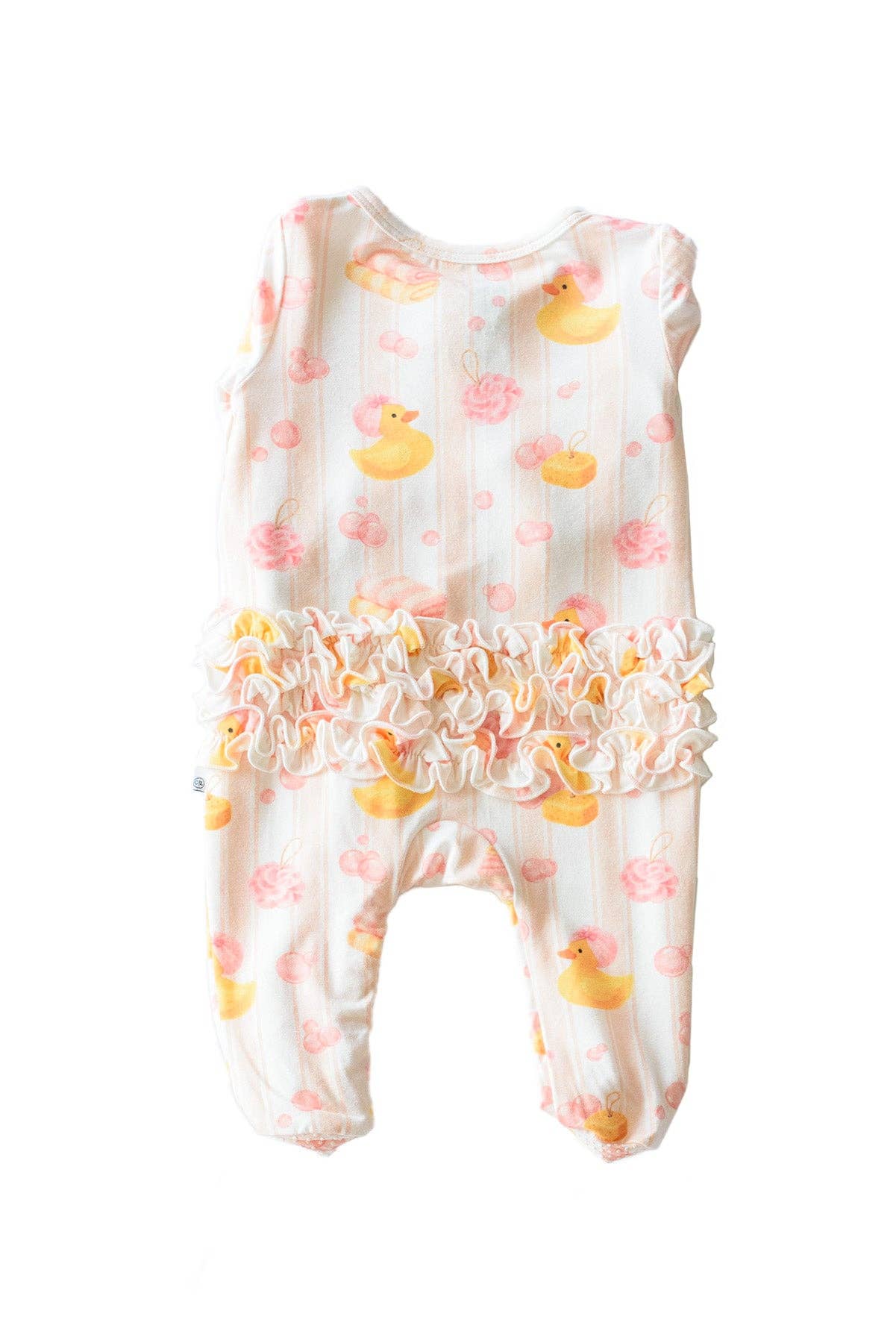 Ruffle Bamboo Zipper Footie | Bubble Duckies Pink