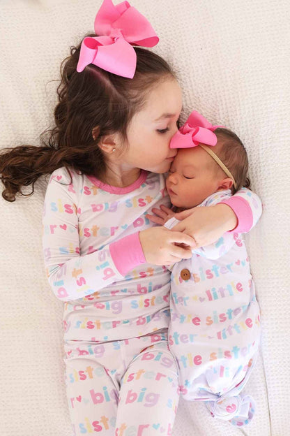 Little Sister Newborn Baby Knot Gown &amp; Hat Set