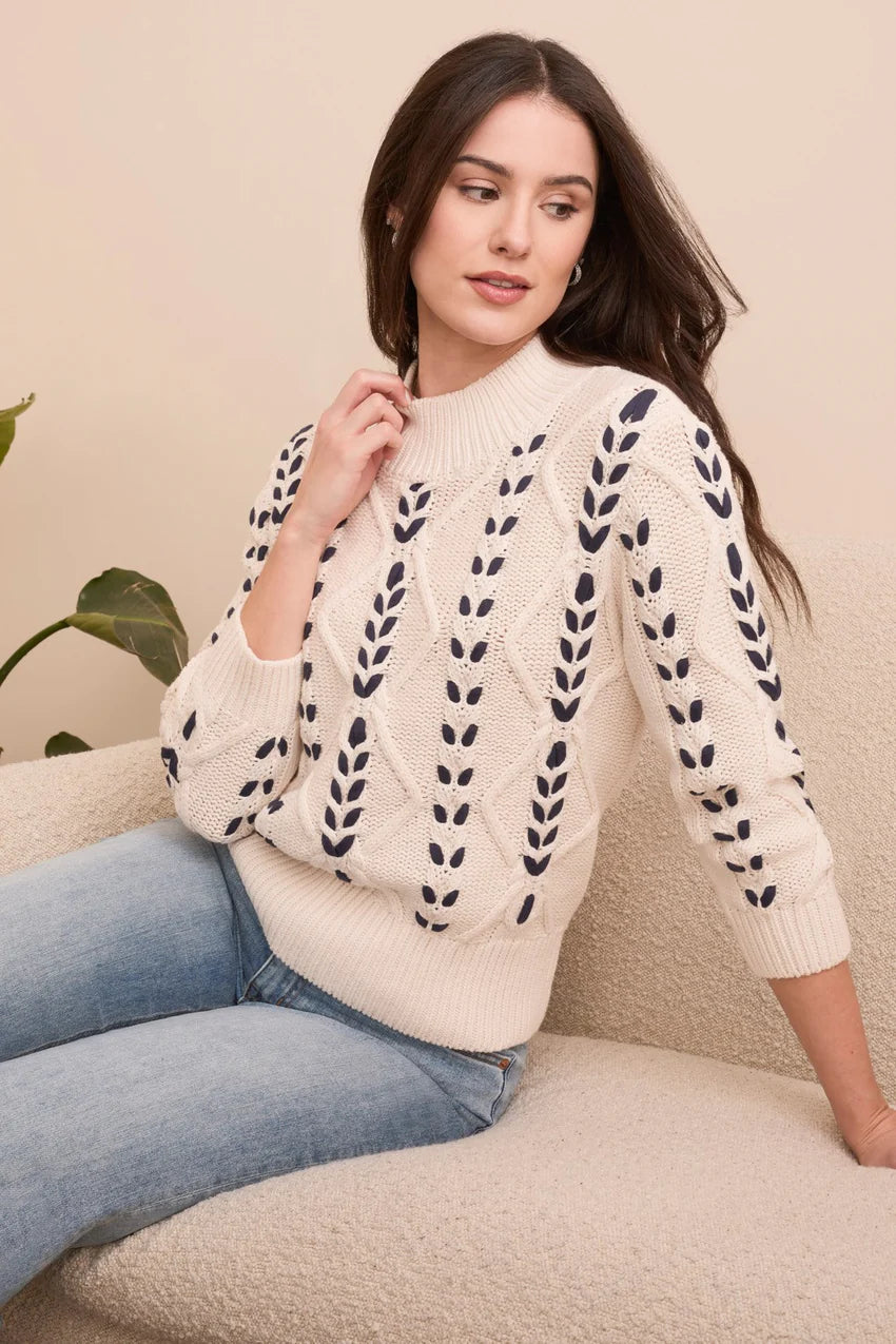 3/4 Sleeve Mock Neck Sweater