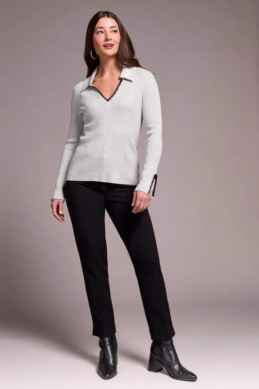 Blanket Stitch Polo Sweater