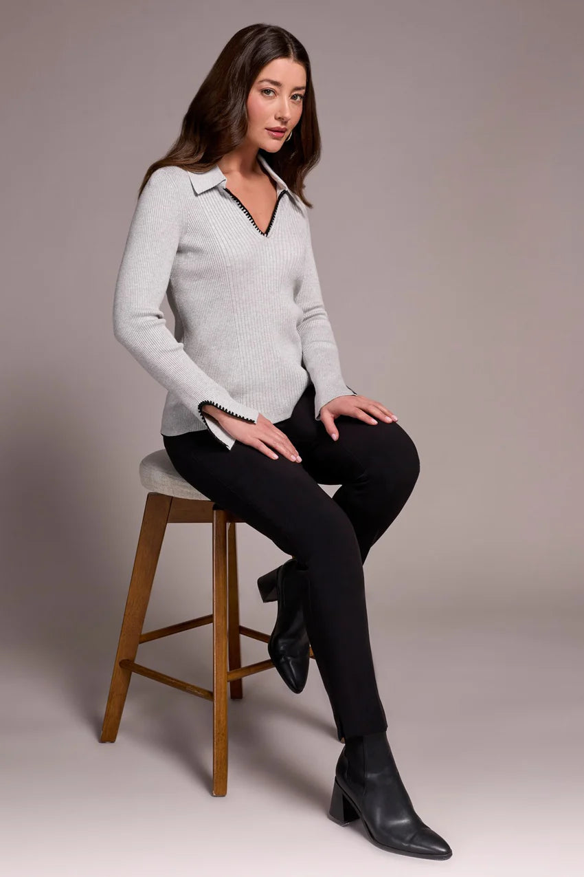 Blanket Stitch Polo Sweater
