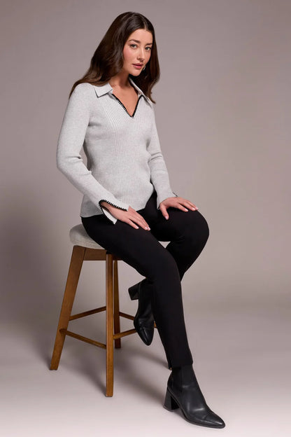 Blanket Stitch Polo Sweater